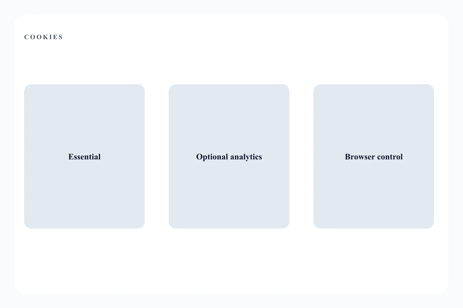 Diagram of essential site cookies versus optional analytics cookies controlled in the browser